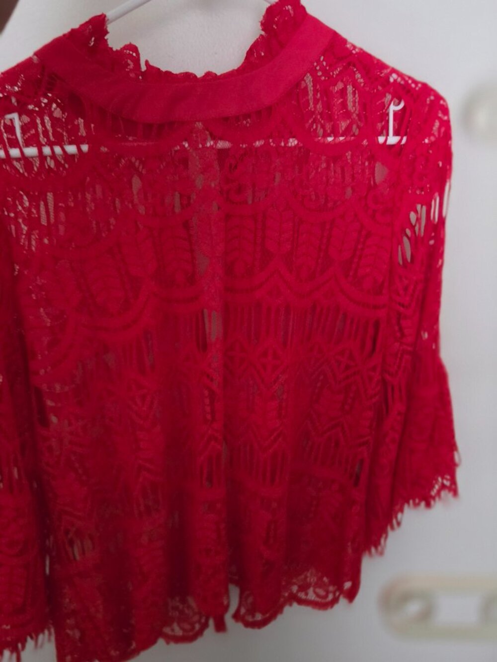 NWT Vibrant Red Sheer Lace Night Out Top - XL